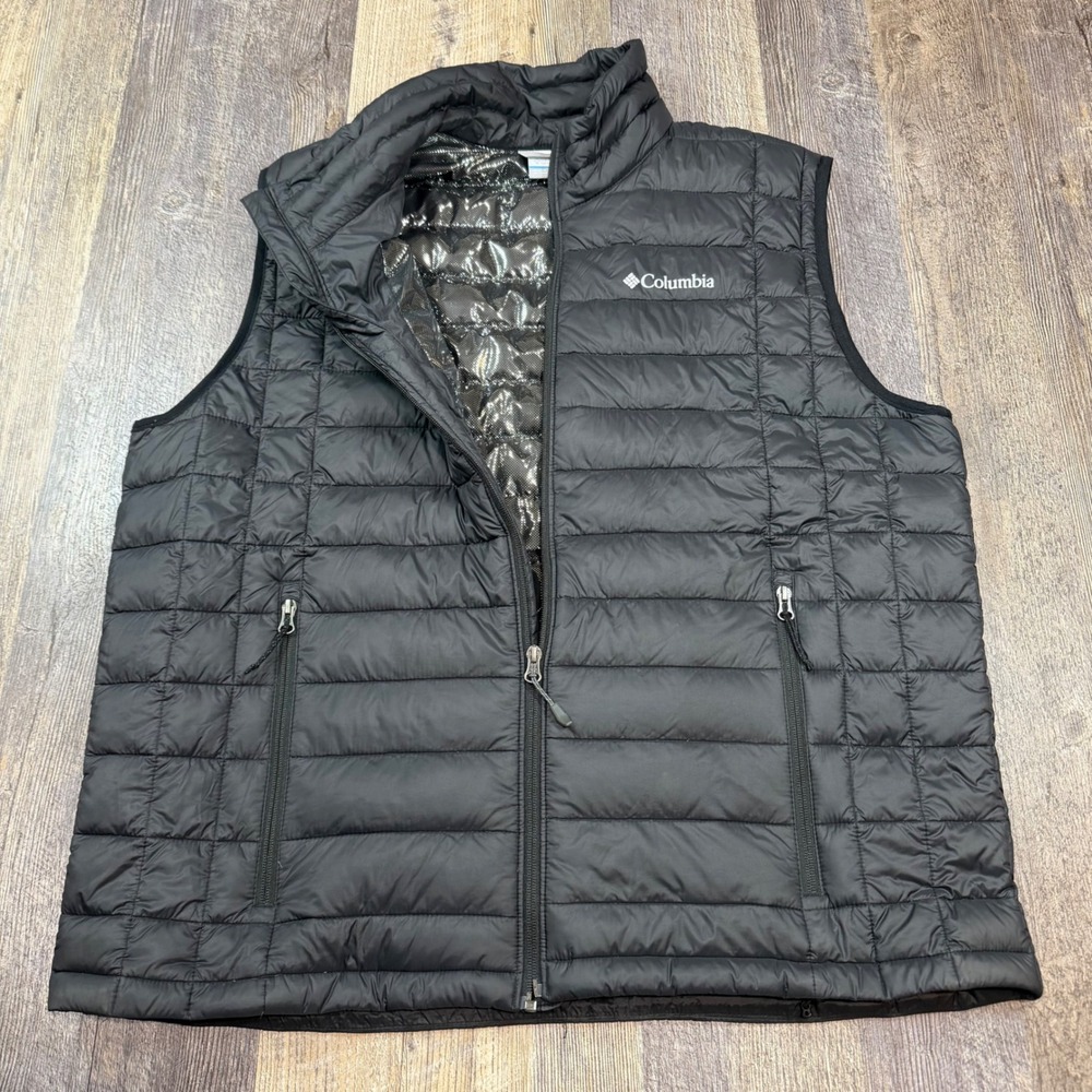 Columbia Powder Lite II Puffer Vest Men XL Black Omni-Heat Reflective Full Zip